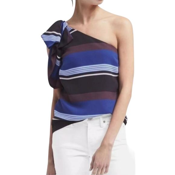 Banana Republic One Shoulder Bow Striped Blouse Size 2 NWT $78 - Picture 1 of 11